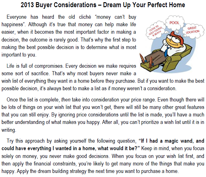 11-21-13 Buyer Considerations - Dream Up Your Perfect Home